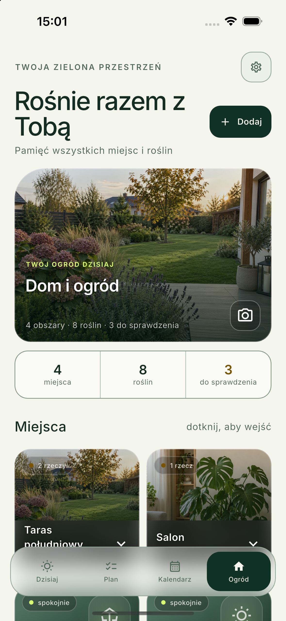 Rośliny i obszary w aplikacji Florli