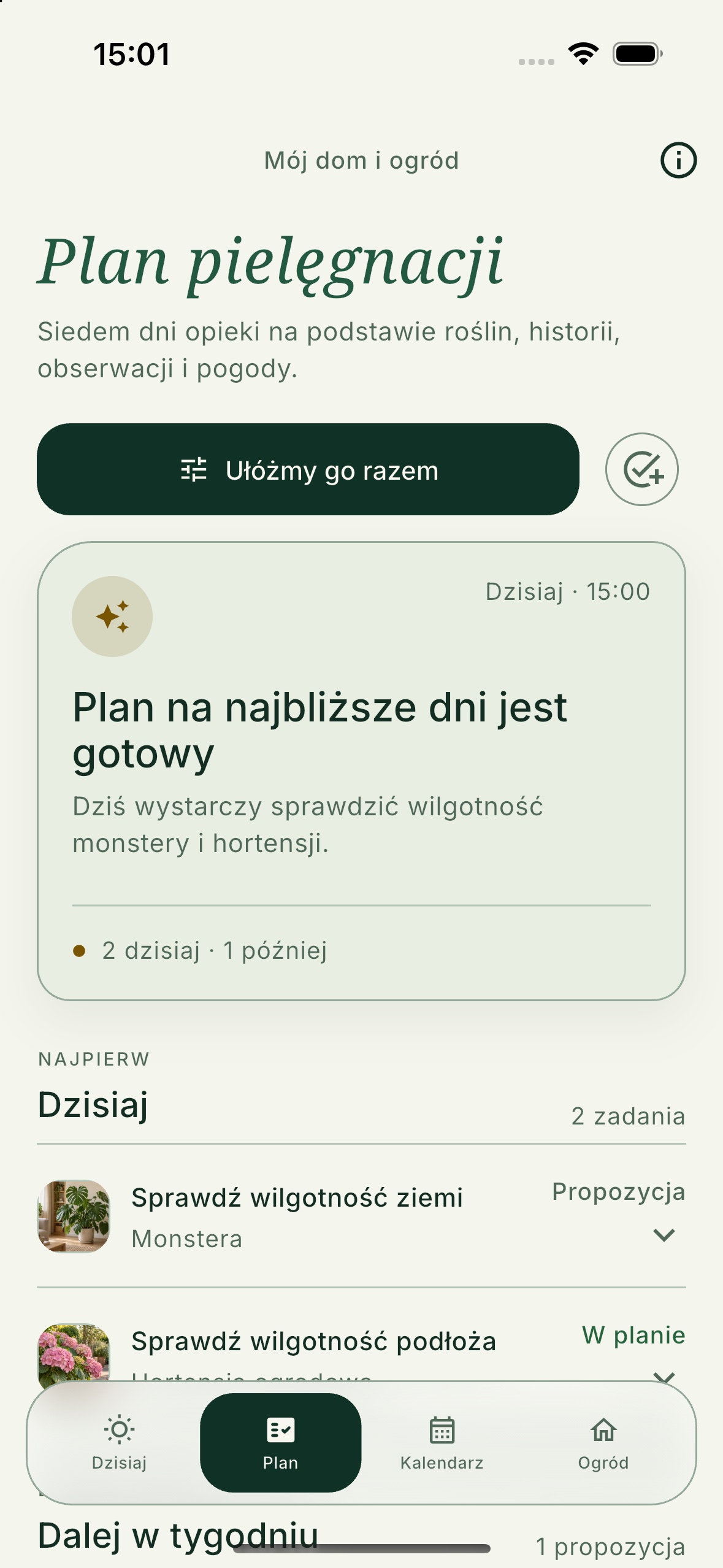 Plan pielęgnacji w aplikacji Florli