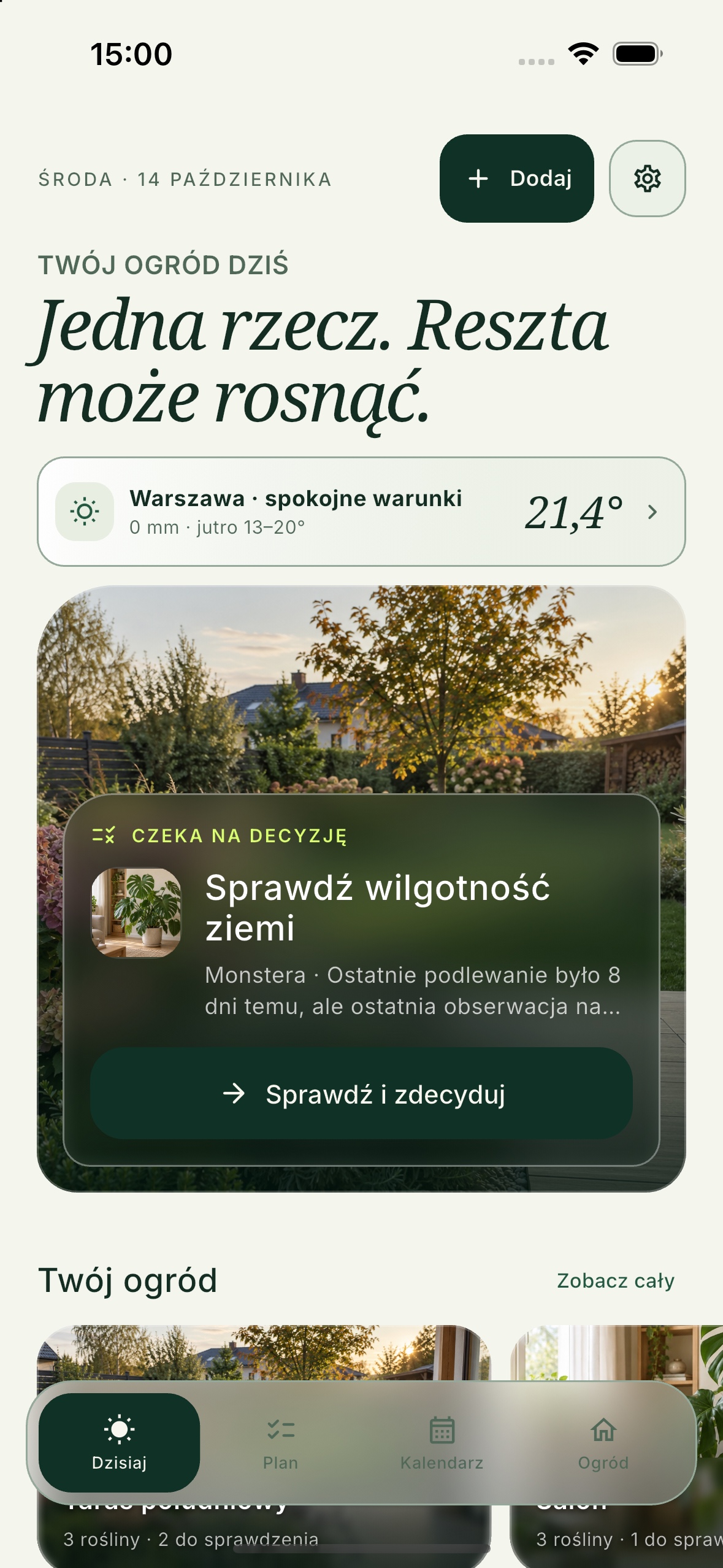 Ekran Dzisiaj w aplikacji Florli